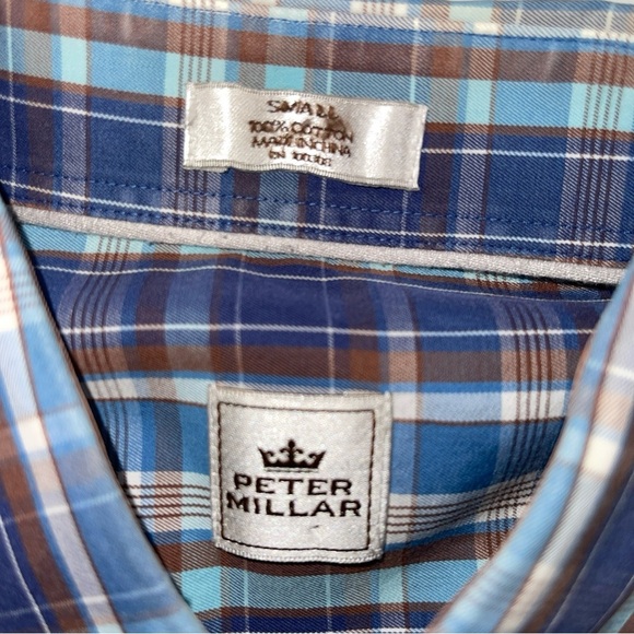 Peter Millar Blue and White Plaid Men's Shirt Small 100% Cotton - Picture 2 of 5